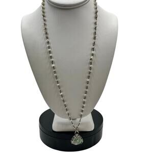 Sterling Silver Green Variscite Pendant Ornate Faceted Moonstone Beaded Necklace